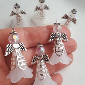 Christmas Angel Guardian Charms Pendants Decoration Fairy Wings Strap Small White Clear Silver Baby Shower