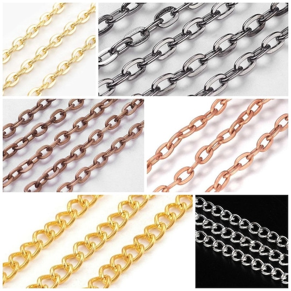 Unwelded Iron Chain Silver Copper Gunmetal Golden Cable Cross Side Twisted Oval Jewellery Making Findings UK