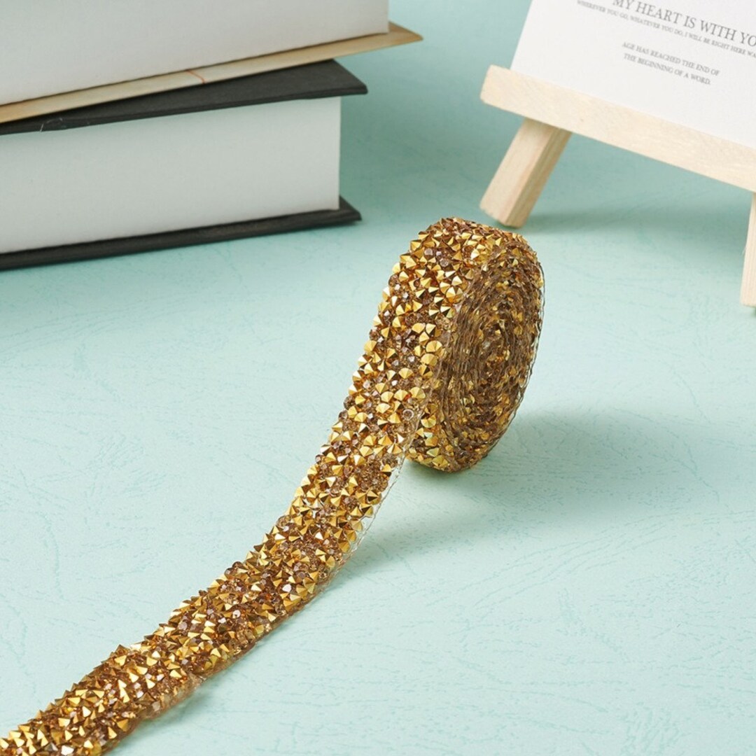 1 Meter Golden Rhinestone Beaded Trim Iron on Belt Diamante Applique ...