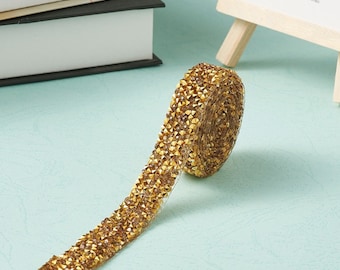 1 Meter Golden Rhinestone Beaded Trim Iron on Belt Diamante Applique Ribbon Crafts 15-30 MM