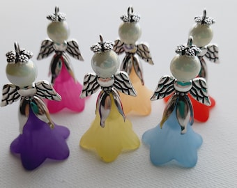 8 x Angel Guardian Charms Pendants  glass acrylic beads Xmas wedding golden 