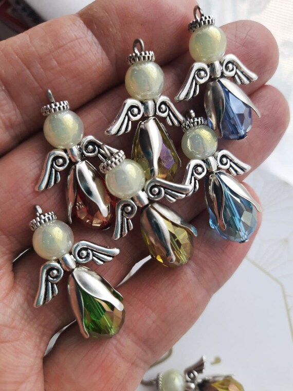 9/12 Teile/los Schutzengel Charms Schlüsselbund Perlen Engel Flügel Anhänger Schlüsselbund Handgemachten Schmuck Handwerk Für Freund Frauen Männer Geschenke