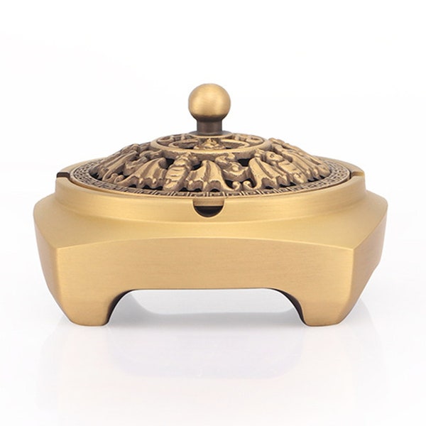 Cute Brass Ashtray with Lid 3.4-inch (also an Incense Burner)