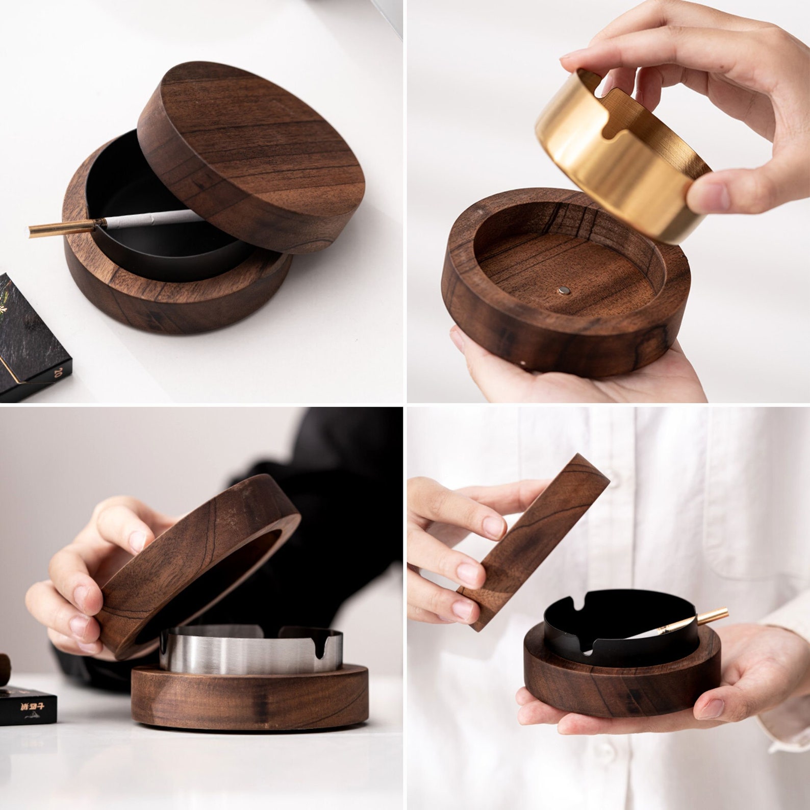 Smokeless Outdoor Ashtray With Lid Wooden Etsy