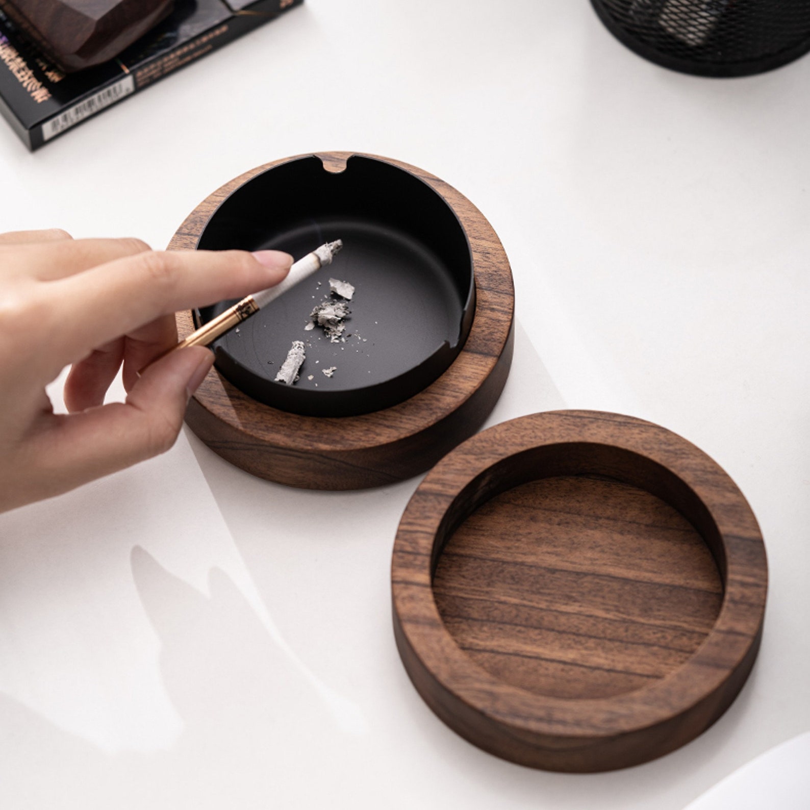 Smokeless Outdoor Ashtray With Lid Wooden Etsy