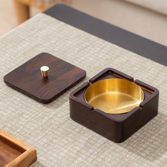 Outdoor Ashtray With Lid Wooden Smokeless square or Round 