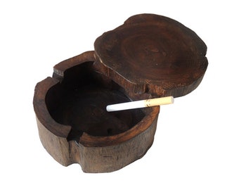 Outdoor Ashtray with Lid Wooden Smokeless Rustic