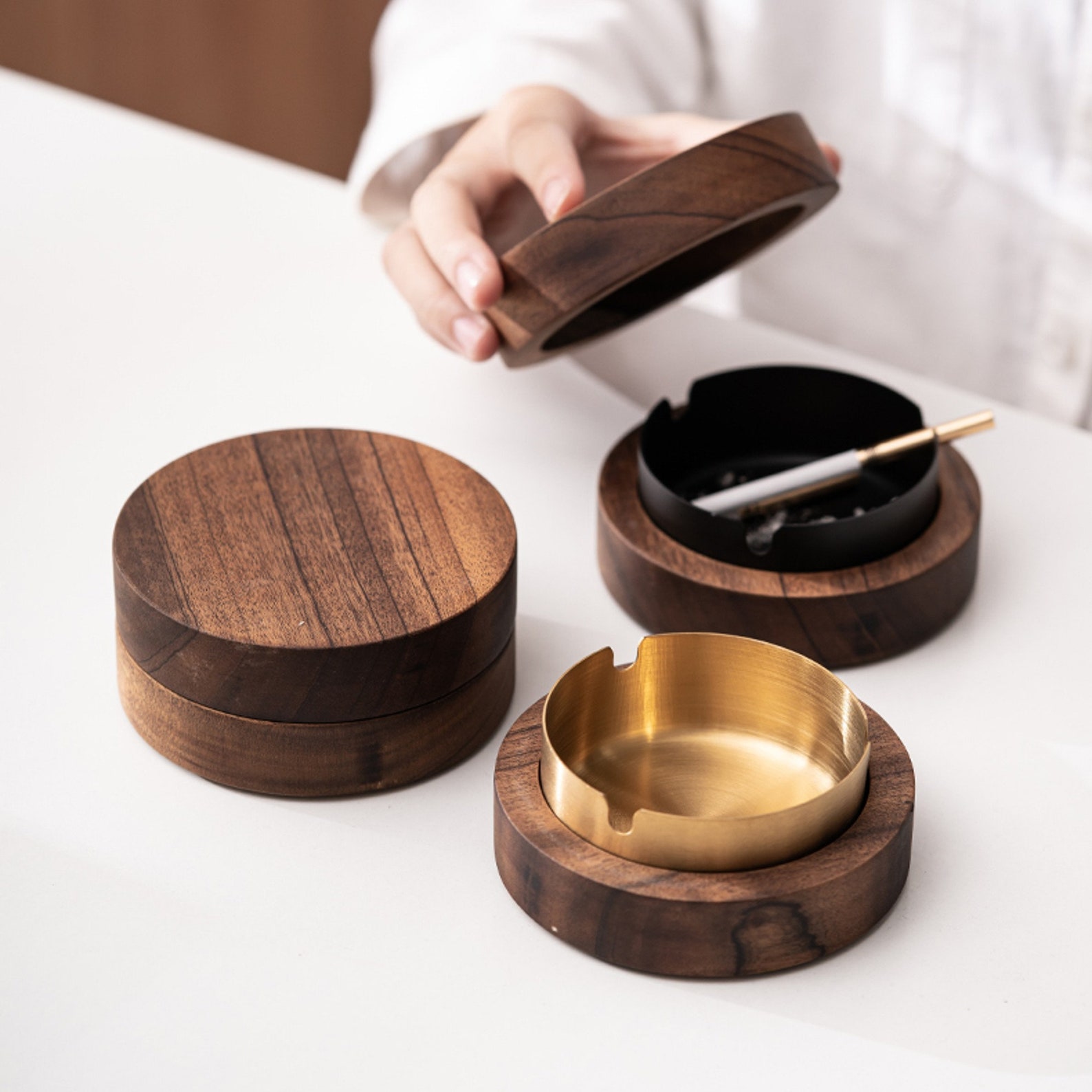 Smokeless Outdoor Ashtray With Lid Wooden Etsy