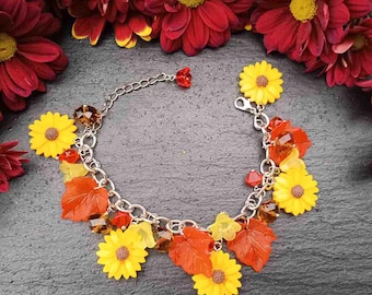 Sunflower Charms, Autumn Leaves Bracelet