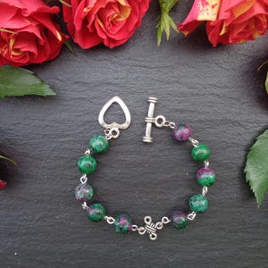Ruby Zoisite Bracelet, Anyolite, Gemstone Bracelet, Silver Bracelet, Gift for Her, Statement Bracelet