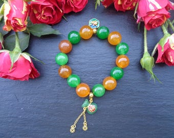 Jade & Agate Wealth Bracelet: Maneki Neko Charm, Feng Shui Jewelry