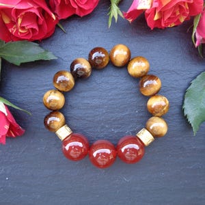 Red Agate Tiger&#39;s Eye Bracelet, Gemstone Bracelet, Healing Bracelet, Elastic Gemstone Bracelet, Gifts for Her, Gift for Him, Unisex Bracelet