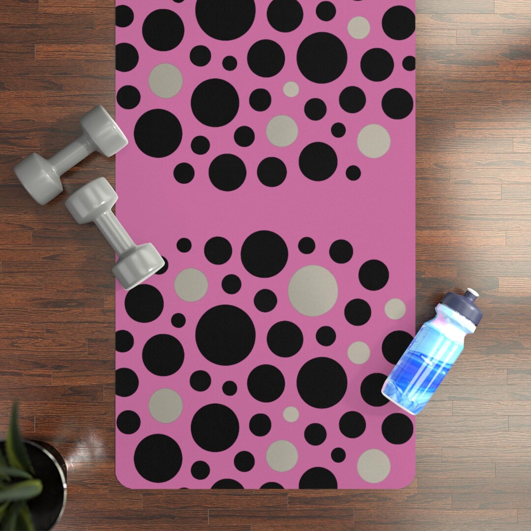 Pink Yoga Mat | Monochrome Bubble Pattern Rubber Yoga Mat | Black Grey ...