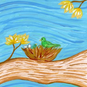Oiseaux dans la carte de nid