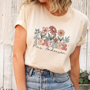 Personalized Wildflower Teacher Shirt: Custom Name Crewneck