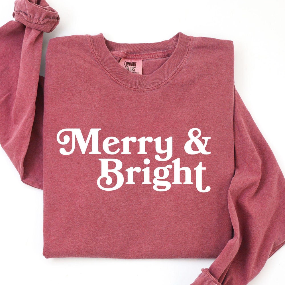 Merry And Bright Long Sleeve Tee, Christmas Merry And Bright Long Sleeve Shirt Gift, Comfort Christmas Long Sleeve Tee, Minimalist Designed By Shirttrendz
