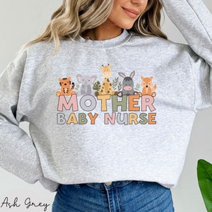 Mother Baby Nurse Sweatshirt: Boho Animal Crewneck, RN Gift