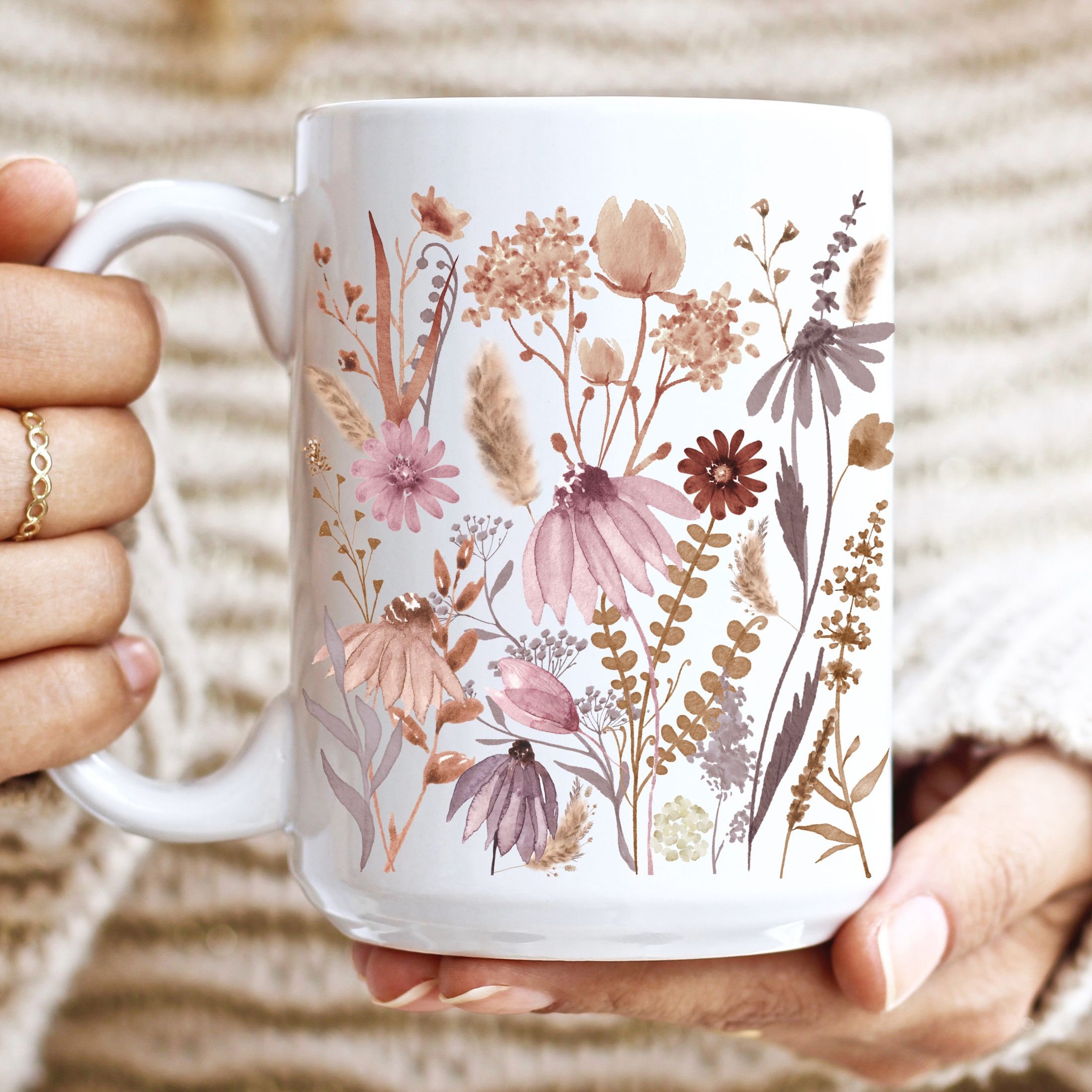 Pressed Wildflower Mugs  nature gifts, unique mug, handmade mug