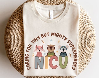 Camiseta de enfermera de la UCIN: Superhéroes animales bohemios, enfermería neonatal