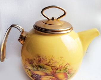 Stunning AYNSLEY Orchard Gold TEAPOT, Large Enameled teapot, fruit motif, Replacement, Yellow,  Vintage Collectable, Decoration, (Pre-owned)