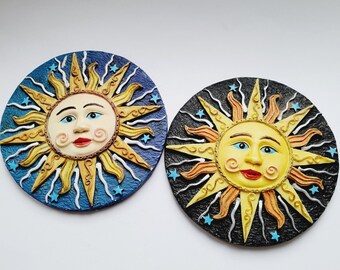 Pair of Beautiful Vintage SUN Decorations, Faces, Celestial, Sunshine, Round wall hanging, home decor (Pre-Owned)