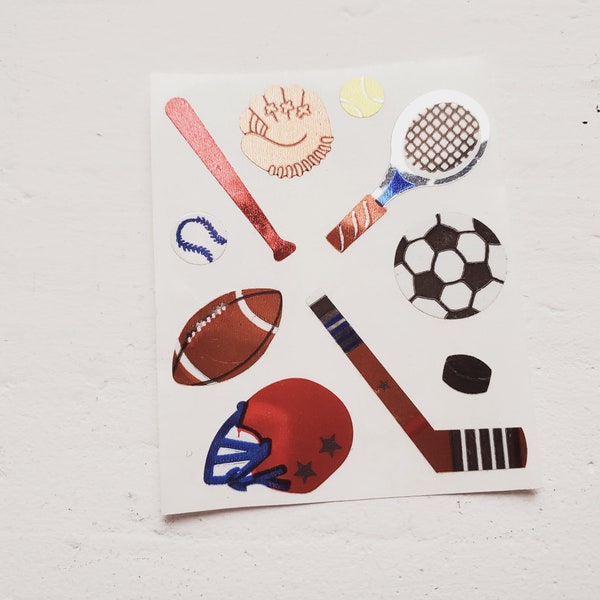 Vintage SANDYLION Sports STICKERS, Hockey, Football, Shiny, Prismatic, Sparkly, Ephemera