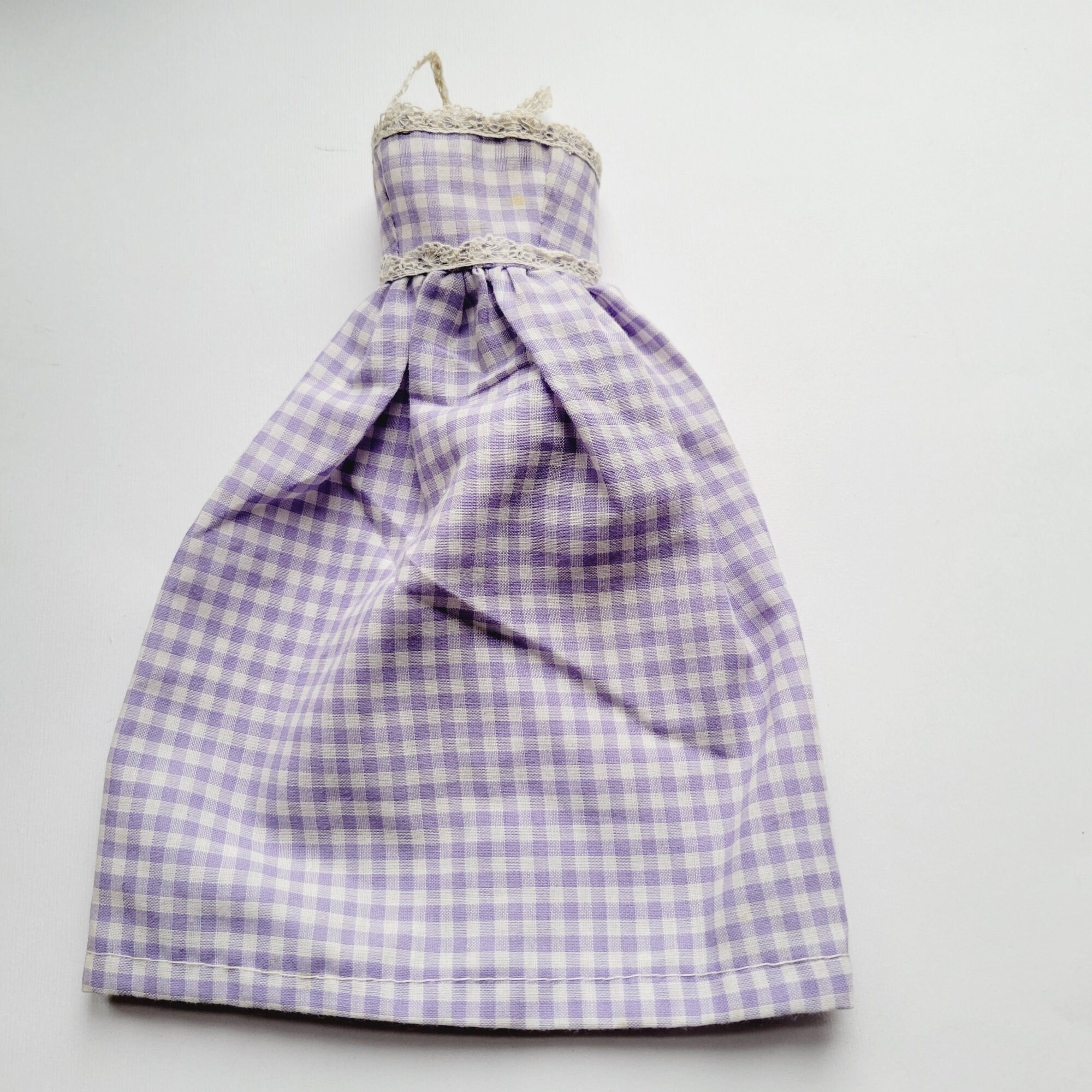 Vintage Medium DOLL Violet DRESS, Retro Doll Clothes, Accessories