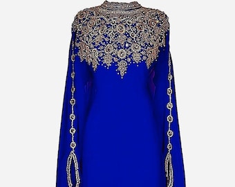 VERKOOP!! Nieuwe koningsblauwe islamitische moderne elegante Dubai Marokkaanse kaftan Arabische feestkleding Strandkaftan Maxi vloerlengte Takshita Wear-jurken