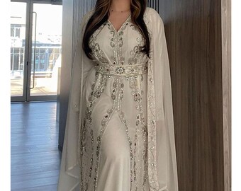 Angebot!! Afrikanische Kleidung Brautjungfer Marokkanische Dubai Kaftan Farasha Arabisch Party Wear Hochzeit Islamischer Kaftan Frauen Kleid mit Kopftuch