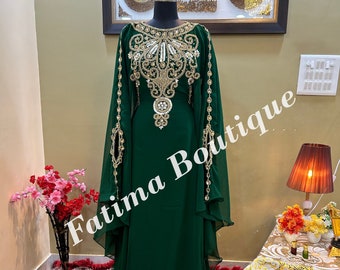 Uitverkoop luxe Groen Koninklijk Goud Kristal Werk Islamitisch Modern Elegant Dubai Marokkaanse caftan Arabische feestkaftan Takshita Wear Trouwjurken 525