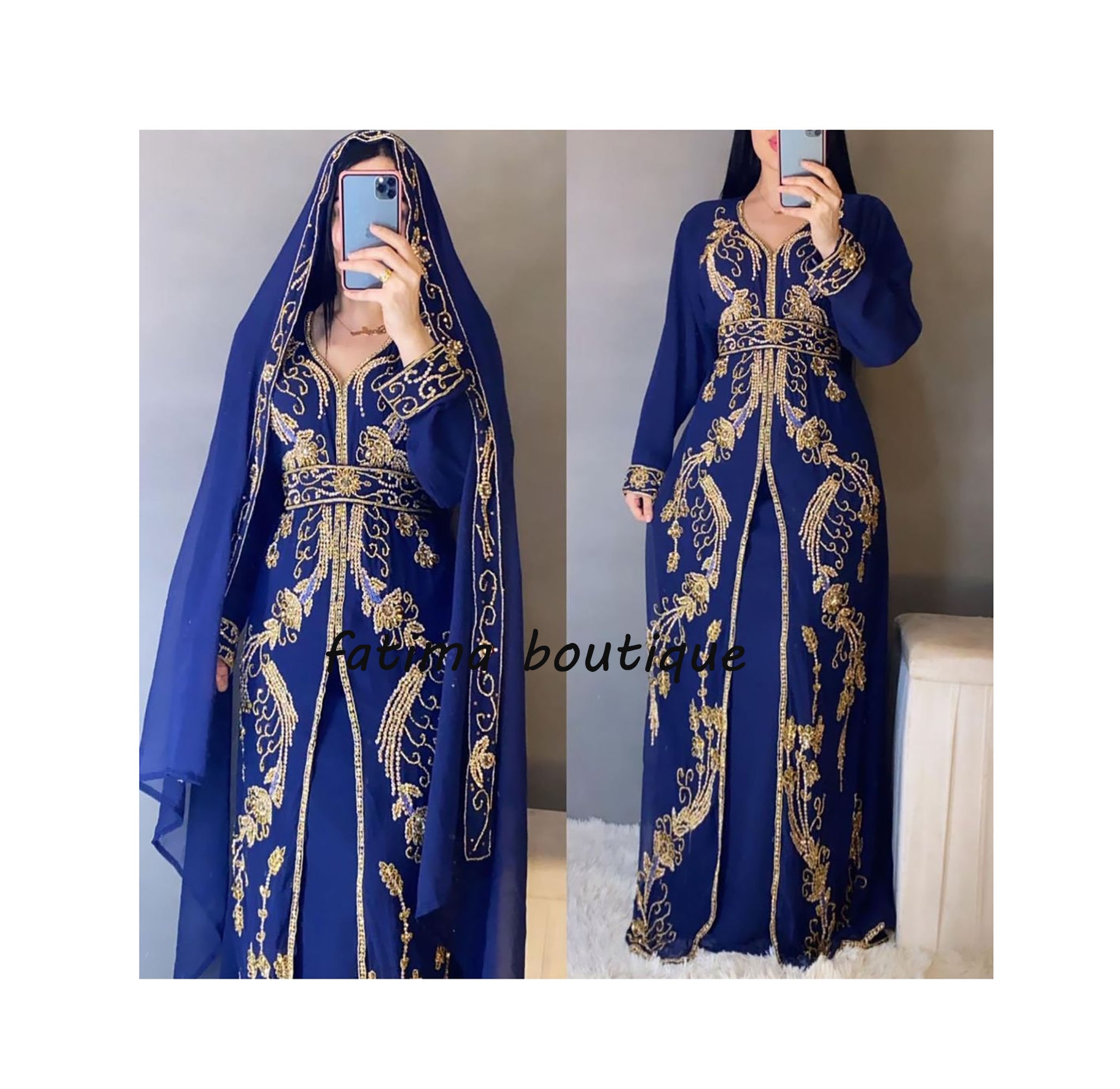 Sale Navy Blue African Attire Bridesmaid Abaya Long Maxi Etsy