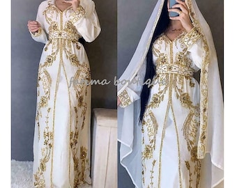 Soldes !! Tenue africaine de demoiselle d'honneur Abaya longue Maxi formelle perlé dubaï caftan marocain pour femme avec foulard robes