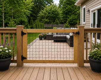Custom Deck Gate with Hog Wire | Pressure Treated Outdoor Gate | Porch & Patio | Handmade in USA
