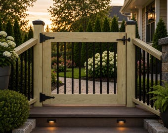 Custom Deck Gate with Black Balusters | Pressure Treated Outdoor Gate | Porch & Patio | Handmade in USA