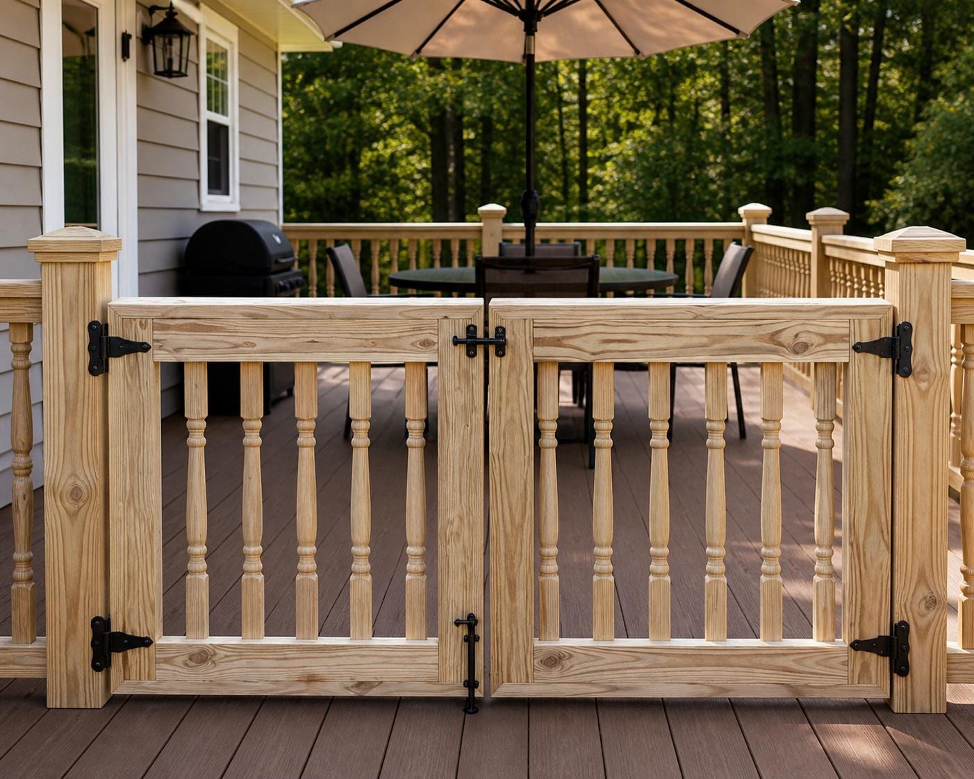 Custom Double Deck Gate With Decorative Balusters | Pressure Treated ...
