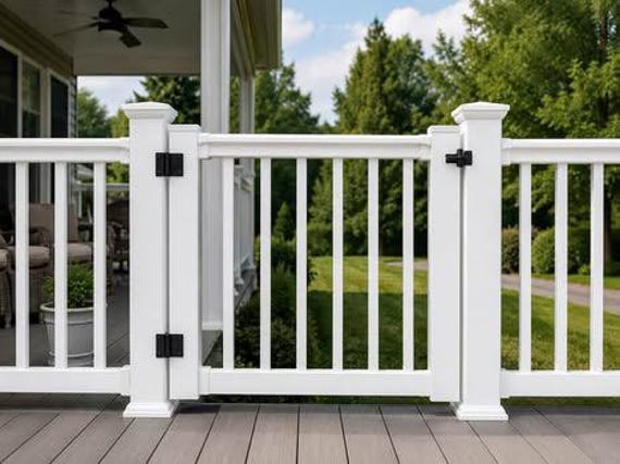 Custom Composite Deck Gate with White Square Balusters | Outdoor Patio Gate | Pet Gate | Pool Gate | Made to Order
