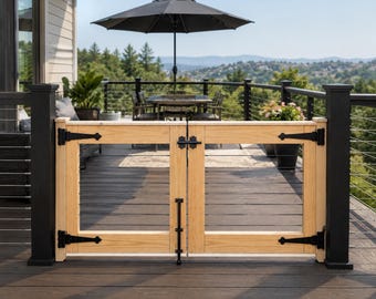 Custom Double Deck Gate with Cable Railing | Pressure Treated Outdoor Gate | Porch & Patio Gate | Custom Wood Gate