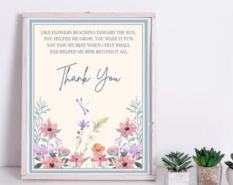 Floral Teacher Appreciation Card: Printable Thank You Poem (Digital Download)