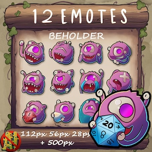 DnD Pink Beholder Emotes for Twitch and Discord - Dungeons and Dragons Monster Dice Eyeball