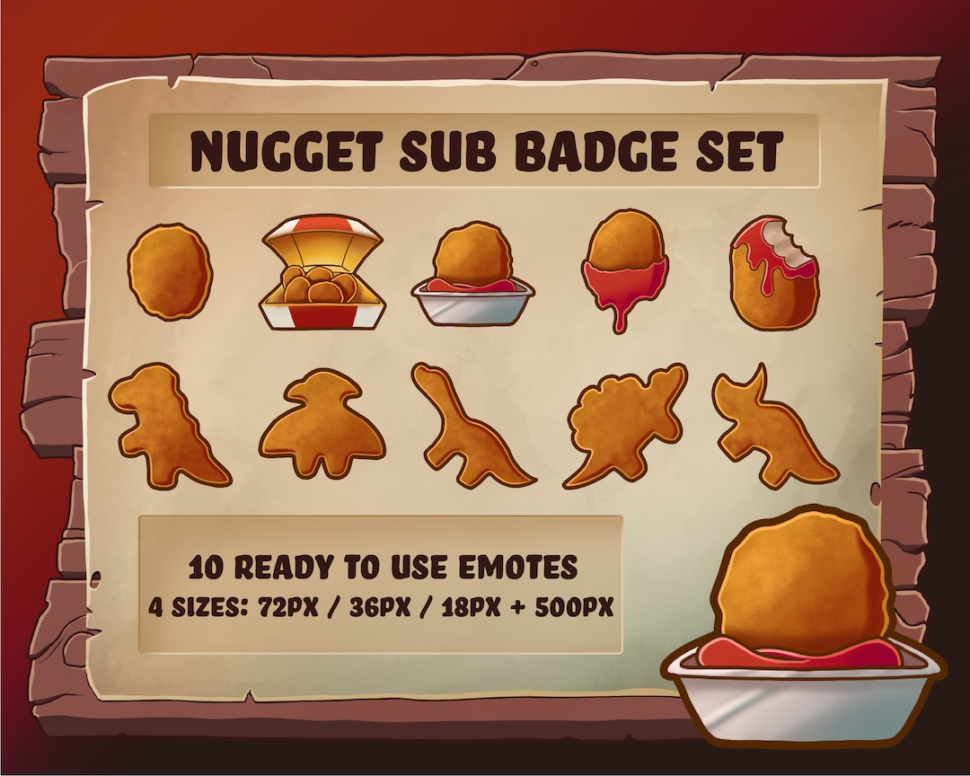Nugget Sub / Bit Badges for Twitch Dinosaur Chicken Fast Food Nuggies