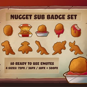 Nugget Sub / Bit Badges für Twitch - Dinosaurier Hühner Fast Food Nuggies