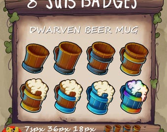 Dwarven Beer Mug Sub Badges: DnD Twitch Emotes