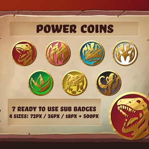 Power Coins Power Ranger Sub / Bit Badges Set for Twitch