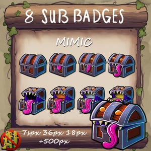 DnD Mimic Sub / Bit Badges for Twitch - Treasure Chest Dungeons and Dragons Monster