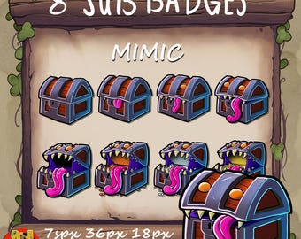 DnD Mimic Sub / Bit Badges for Twitch - Treasure Chest Dungeons and Dragons Monster