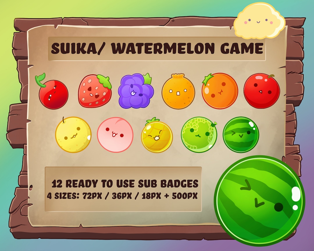 Suika Game / Watermelon Game / Sub Badges for Twitch Anime Food Etsy