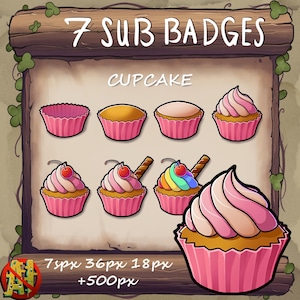 Cupcake Transformation Sub / Bit Badges for Twitch - Cake Baking Dessert Bakery Sweets Sugar Pink