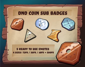 Dungeons and Dragons Coins Sub / Bit Badges for twitch - DnD Gold Silver Copper Electrum Platinum coin set of 5