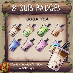 Boba Tea Twitch Sub Badges: Bubble Tea Emotes, Jelly Drink