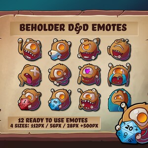 DnD Beholder Emotes for Twitch and Discord - Dungeons and Dragons Monster Dice Eyeball